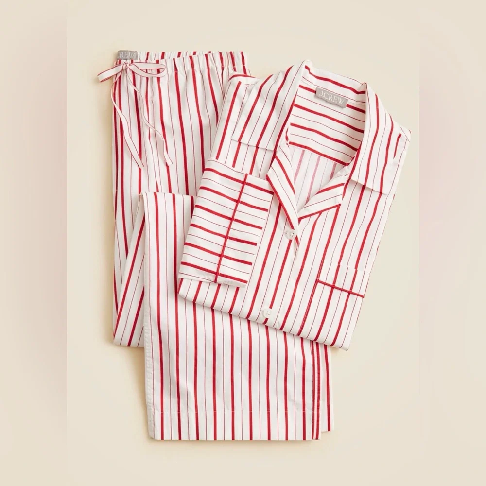 NWT J. Crew Cotton Poplin Long-Sleeve Pajama Pant Set Red Peppermint Stripe, XXL - Picture 3 of 7